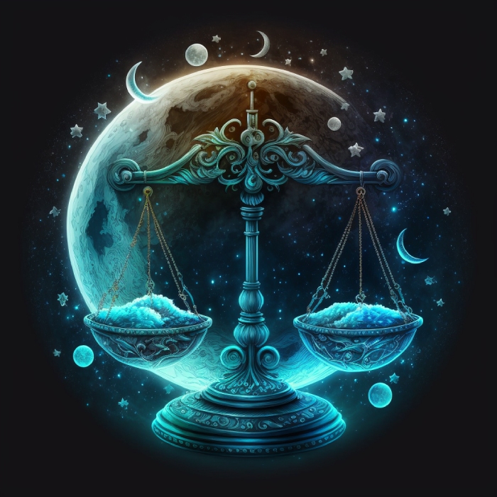 The Libra scales in front of the Moon